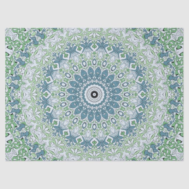 Sea Green and Blue Coastal Mandala Pattern Tissue Paper (Front)