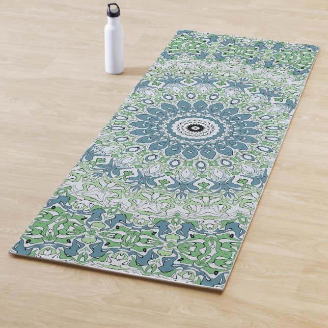 Sea Green and Blue Coastal Mandala Pattern Yoga Mat (In Situ)