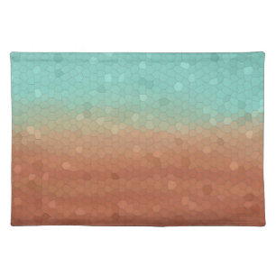 Sea green and burnt orange trendy abstract mosaic cloth placemat