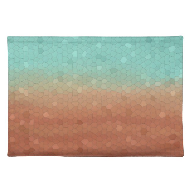 Sea green and burnt orange trendy abstract mosaic cloth placemat (Front)
