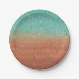 Sea green and burnt orange trendy abstract mosaic paper plates