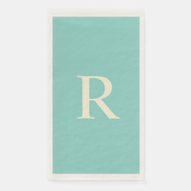 Sea Green and Cream Monogram Minimalist Paper Guest Towels (Front)