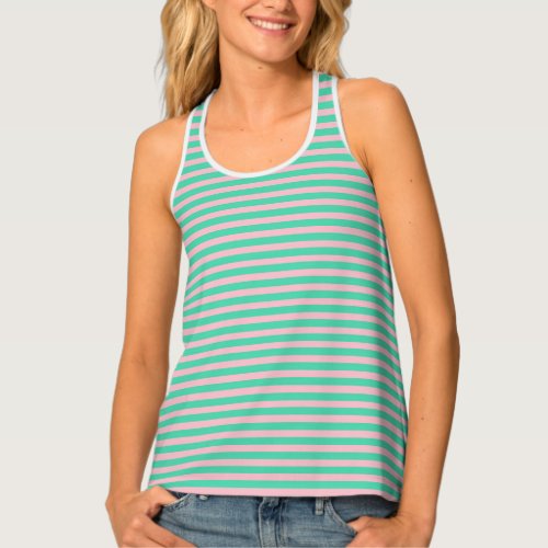 Sea Green and Faded Pink Vintage Thin Stripes Tank Top