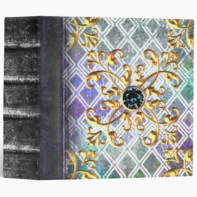 Sea Green and Lavender Bejeweled Ancient Tome 3 Ring Binder (Front/Spine)