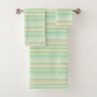 Sea Green and Tan Textured Stripes Towel Set