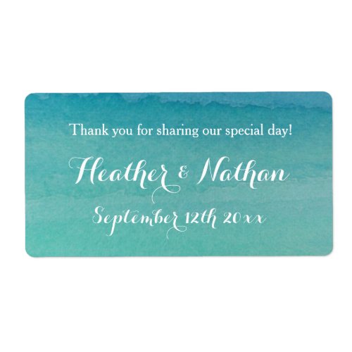 Sea green beach wedding wine or water bottle label