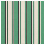 [ Thumbnail: Sea Green, Beige & Black Colored Lines Fabric ]