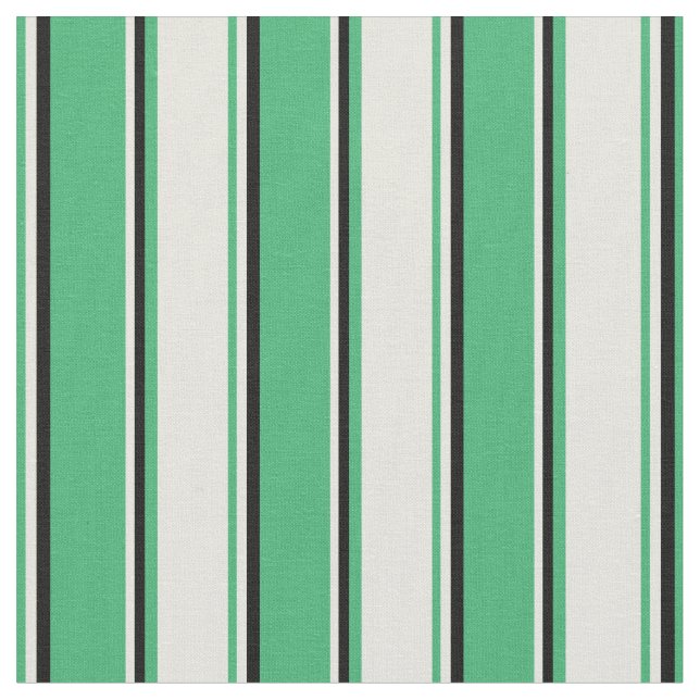 Sea Green, Beige & Black Lined Pattern Fabric (Close Up)