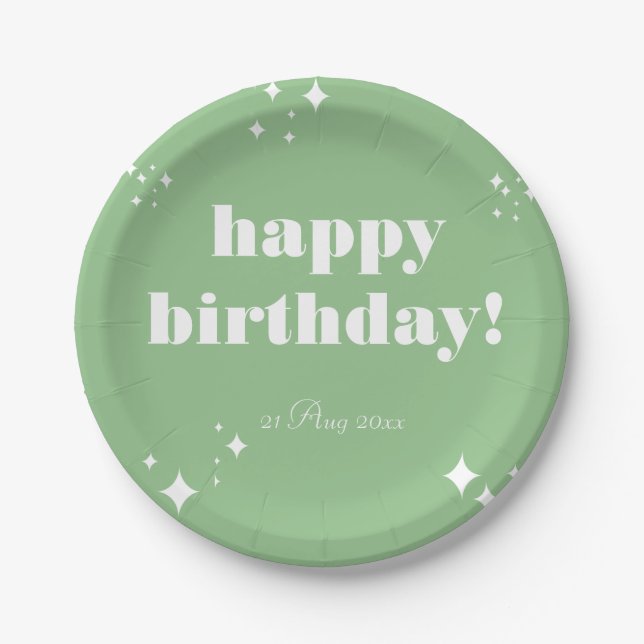 Sea Green Birthday  sticker Paper Plates (Front)