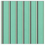 [ Thumbnail: Sea Green, Bisque, Black & Aquamarine Stripes Fabric ]