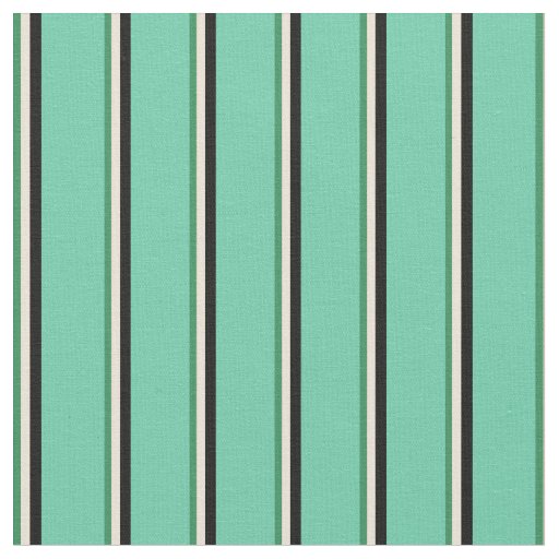 Sea Green, Bisque, Black & Aquamarine Stripes Fabric