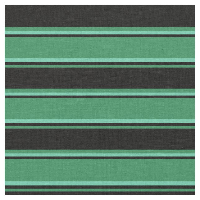 Sea Green, Black, and Aquamarine Stripes Pattern Fabric (Close Up)