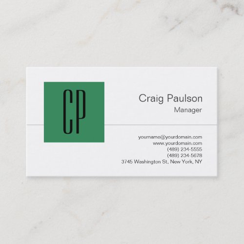 Sea Green Black White Monogram Business Card