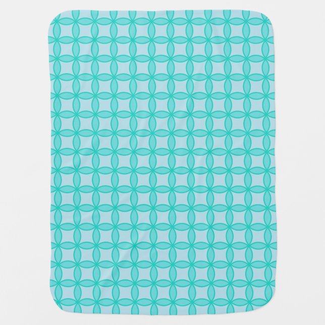 Sea green blue circles petals and diamonds pattern baby blanket (Front)