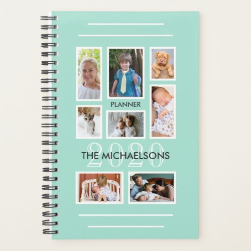 Sea Green  Charcoal Family Photo Collage 2020 Planner