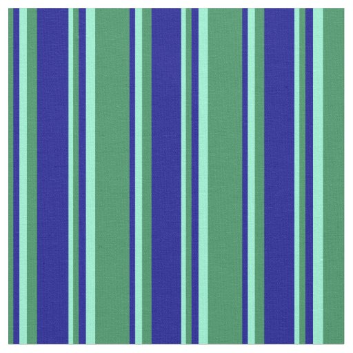 Sea Green, Dark Blue & Aquamarine Stripes Pattern Fabric