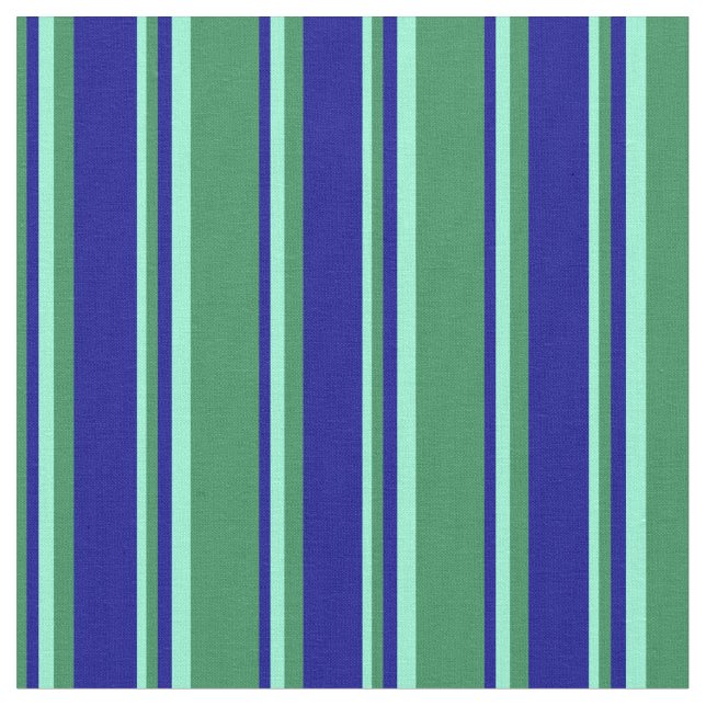 Sea Green, Dark Blue & Aquamarine Stripes Pattern Fabric (Close Up)