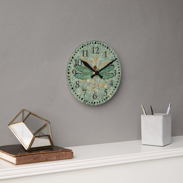 Sea Green Dragonfly Round Clock (Creator Uploaded)