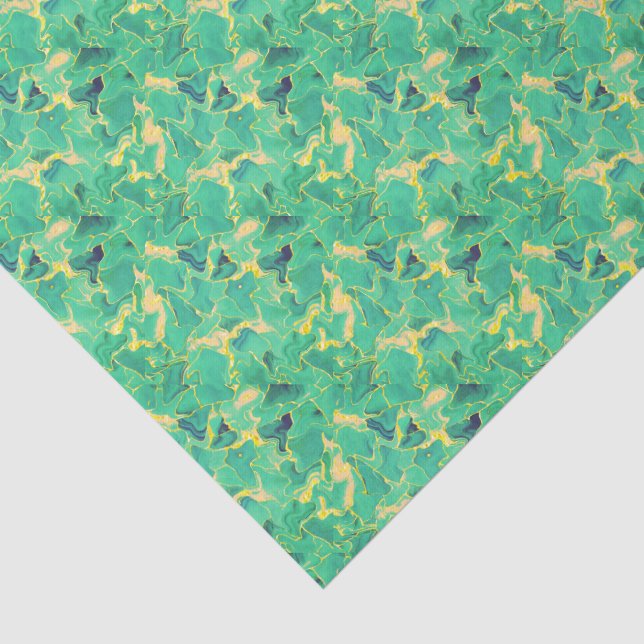 Sea Green & Faux Gold Leaf Small Scale Decoupage Tissue Paper (Detail)