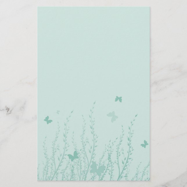 Sea green Flowers and butterflies -Stationary Stationery (Front)