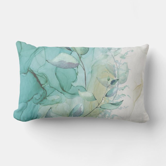 Sea Green Foliage and Teal Ink Mystique Lumbar Pillow (Front)