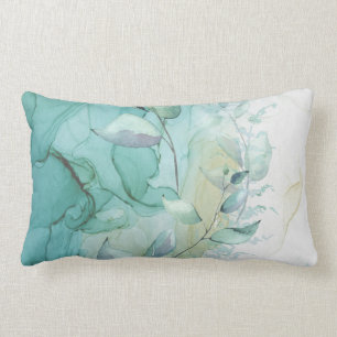 Sea Green Foliage and Teal Ink Mystique Lumbar Pillow
