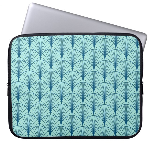 Sea Green Geometric: Fan Pattern. Laptop Sleeve (Front)