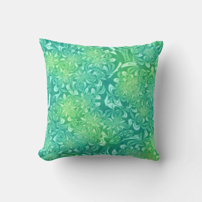 Sea Green Geometric Flowers and Bows Throw Pillow (Front)