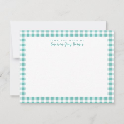 Sea Green Gingham Check Personal Stationery Card