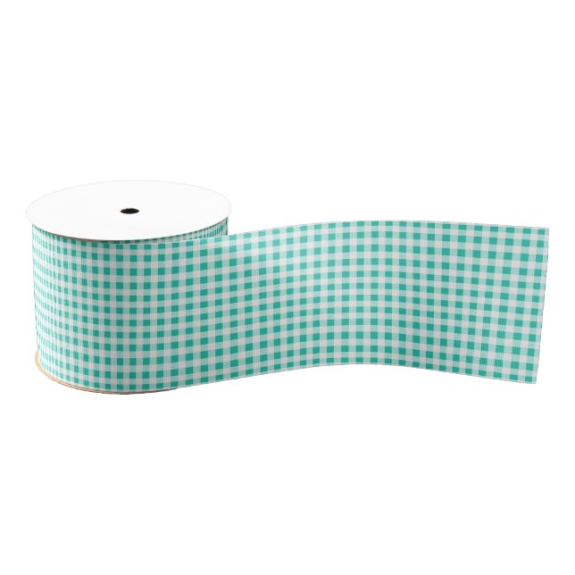 Sea Green Gingham Grosgrain Ribbon (Spool)