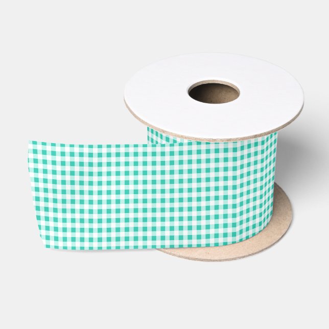 Sea Green Gingham Satin Ribbon (Spool)