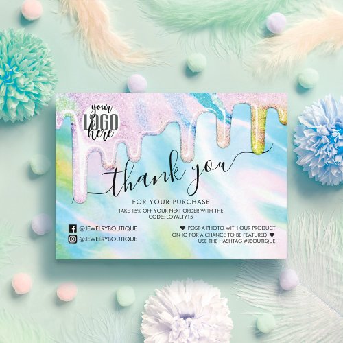 Sea Green Holographic Glitter Customer Thank You Business Card