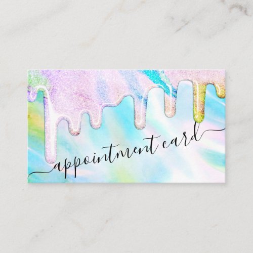 Sea Green Holographic Glitter Drips Appointment Business Card