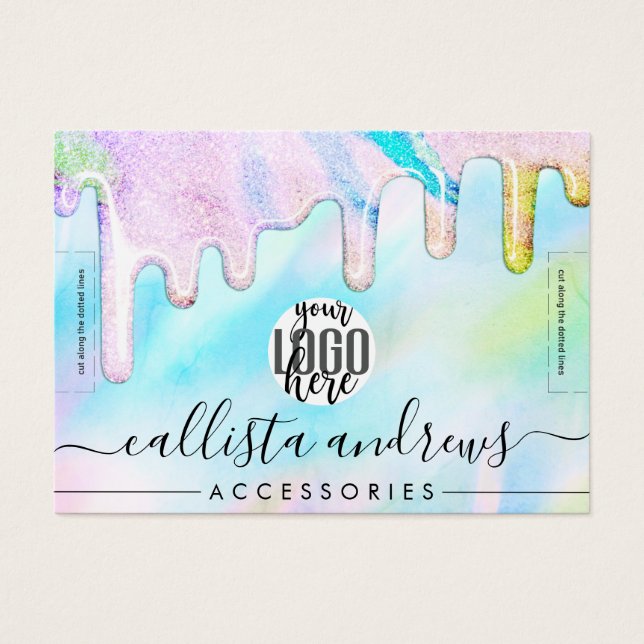 Sea Green Holographic Glitter Drips Logo Bracelet (Front)