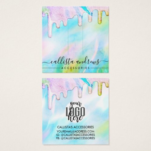 Sea Green Holographic Glitter Drips Logo Hair Clip