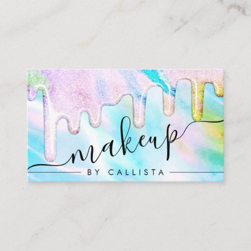 Sea Green Holographic Thick Glitter Drip Makeup Business Card