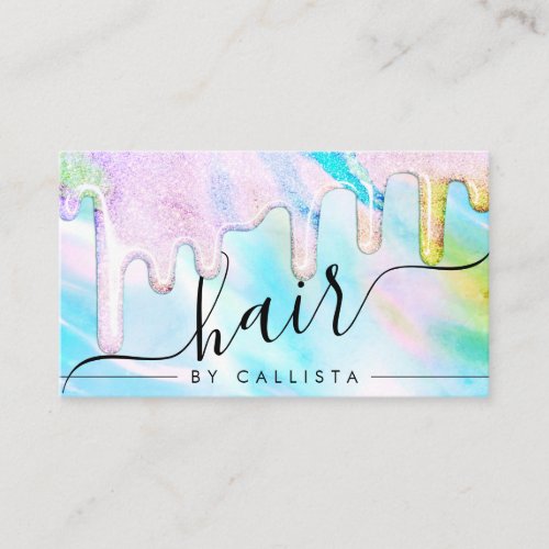 Sea Green Holographic Thick Glitter Drips Hair Business Card