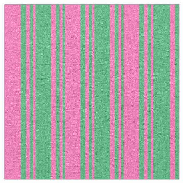 Sea Green & Hot Pink Stripes/Lines Pattern Fabric (Close Up)