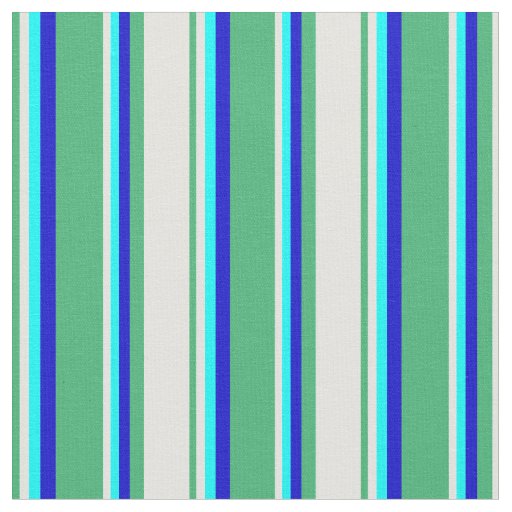 Sea Green, Light Cyan, Cyan, and Blue Lines Fabric