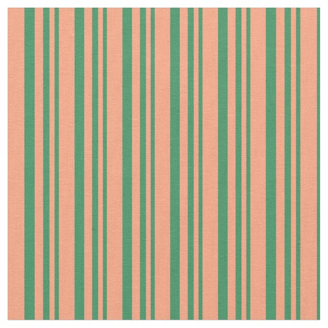 Sea Green & Light Salmon Colored Stripes Fabric (Close Up)