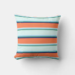 [ Thumbnail: Sea Green, Light Sky Blue, Light Cyan, Coral, Blue Throw Pillow ]