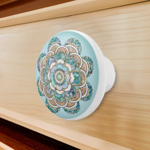 Sea Green Marble And Copper Mandala Ceramic Knob
