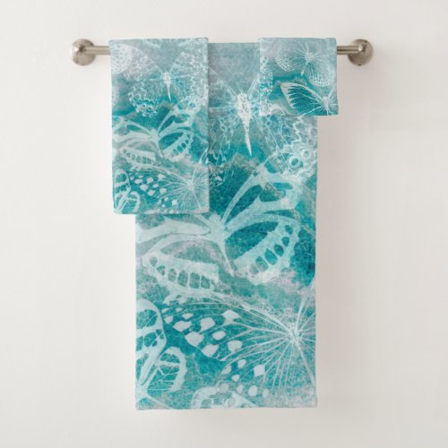 Sea green marble butterflies bath towel set