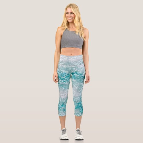 Sea green marble butterflies capri leggings