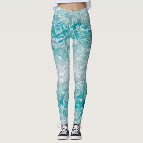 Sea green marble butterflies leggings