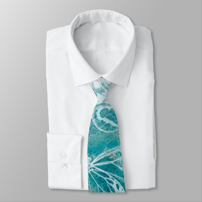 Sea green marble butterflies neck tie (Tied)