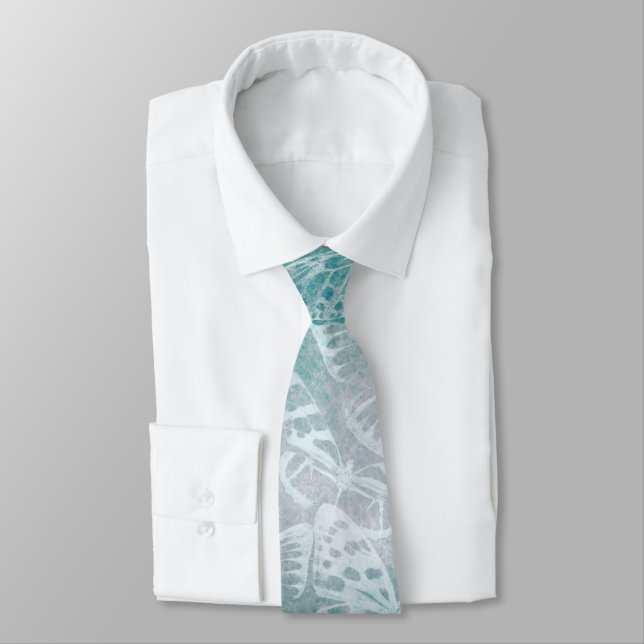 Sea green marble butterflies neck tie (Tied)