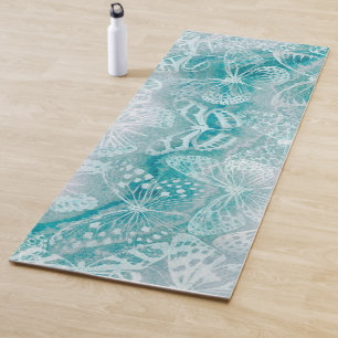 Sea Green Marble Butterflies Yoga Mat