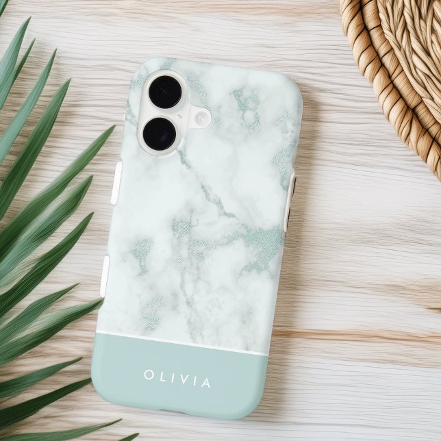 Sea Green Marble Personalized Case-Mate iPhone Case (Creator Uploaded)