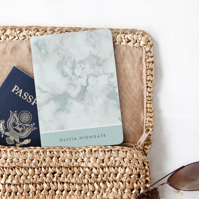 Sea Green Marble Personalized Passport Holder (Creator Uploaded)